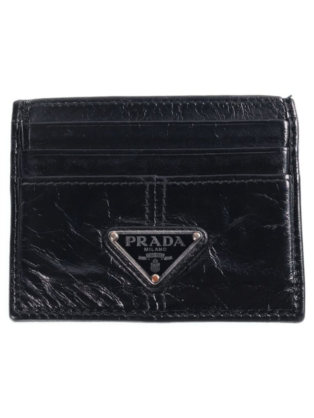 Prada Triangle Logo Leather Card Case Black